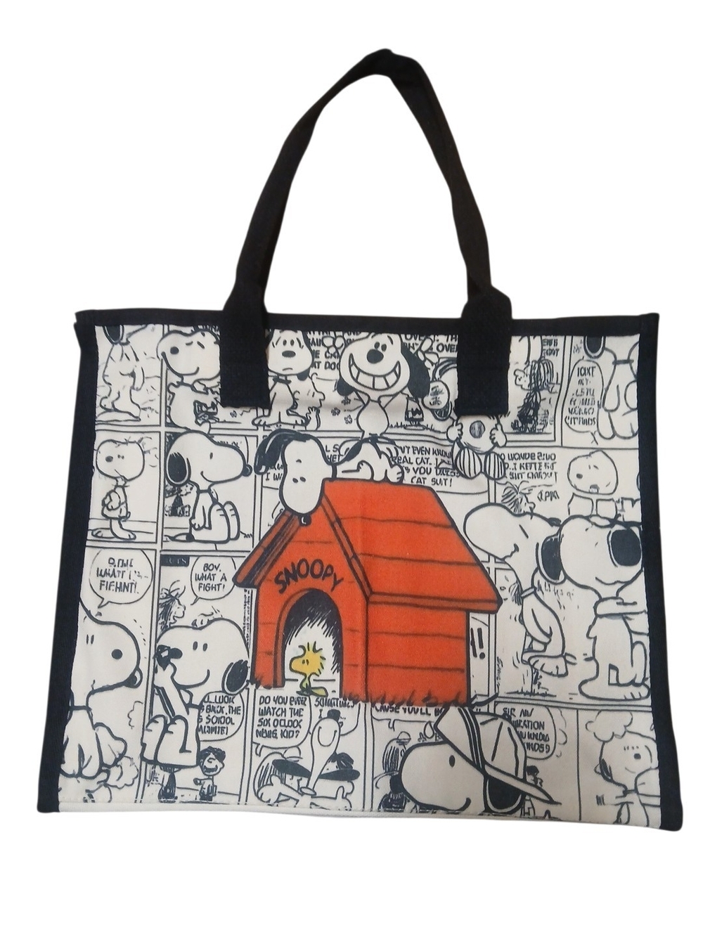 Peanuts -Large ECO Friendly Snoopy Tote Bag inside Pocket,Comic strip background